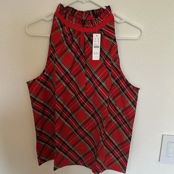 Brand new with tag Ruffleneck sleeveless poplin top Good Tidings plaid small - Picture 5 of 12